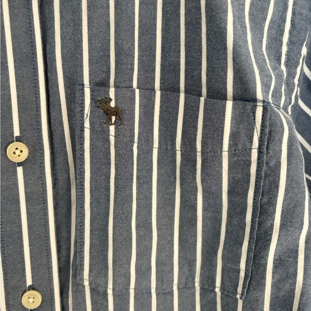 Abercrombie & Fitch Blue Striped Men's XL Button Down Muscle Shirt - Picture 2 of 4